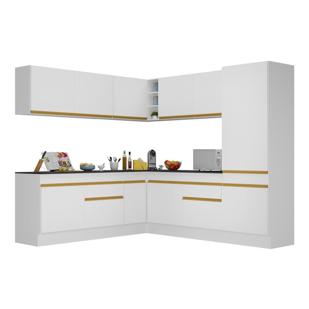 Encontraproduto.com.br - Armário de Cozinha Completa de Canto com Rodapé Veneza Multimóveis MP2101 e Balcão Branca