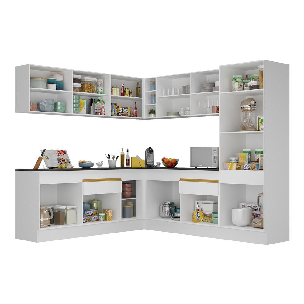 Encontraproduto.com.br - Armário de Cozinha Completa de Canto com Rodapé Veneza Multimóveis MP2101 e Balcão Branca
