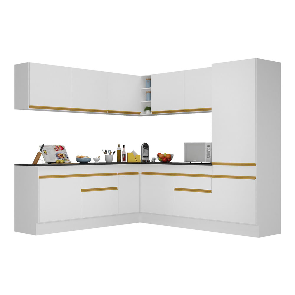 Encontraproduto.com.br - Armário de Cozinha Completa de Canto com Rodapé Veneza Multimóveis MP2101 e Balcão Branca