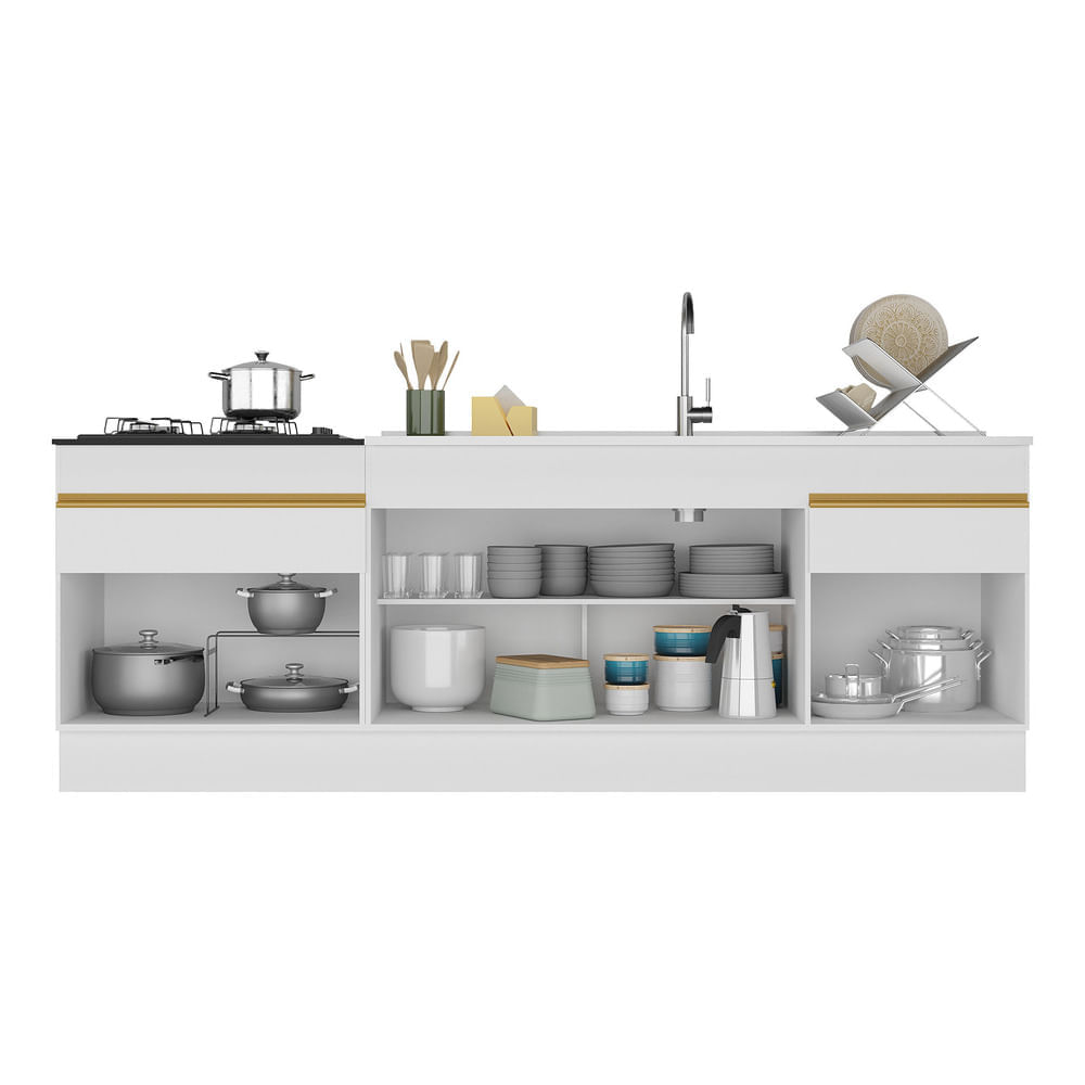 Encontraproduto.com.br - Kit 2 Balcões Com Rodapé Gabinete Pia E Cooktop Branco
