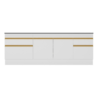 Encontraproduto.com.br - Kit 2 Balcões Com Rodapé Gabinete Pia E Cooktop Branco