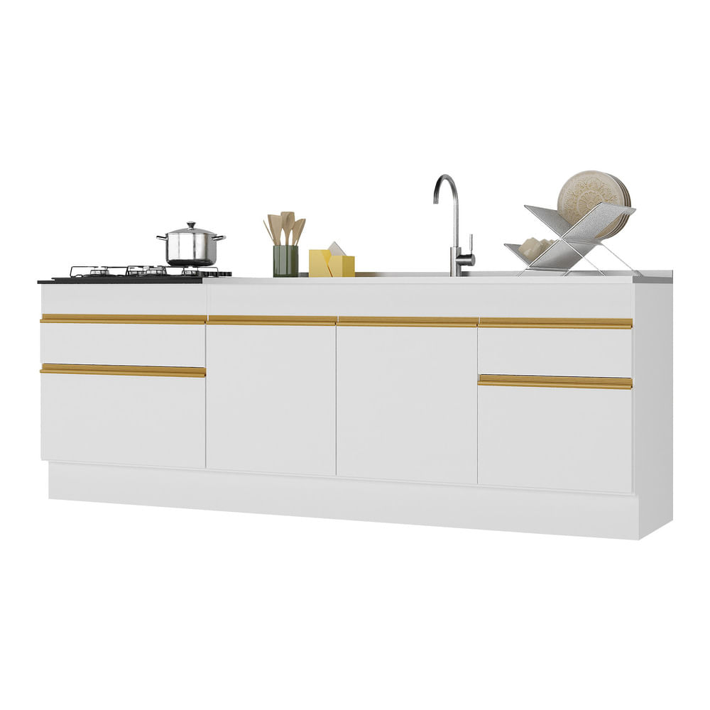 Encontraproduto.com.br - Kit 2 Balcões Com Rodapé Gabinete Pia E Cooktop Branco