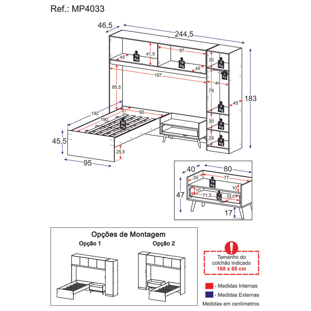 Encontraproduto.com.br - Cama de Solteiro com Guarda-Roupa e Mesa de Cabeceira Retrô Dublin Multimóveis MP4033 Branca/Natural