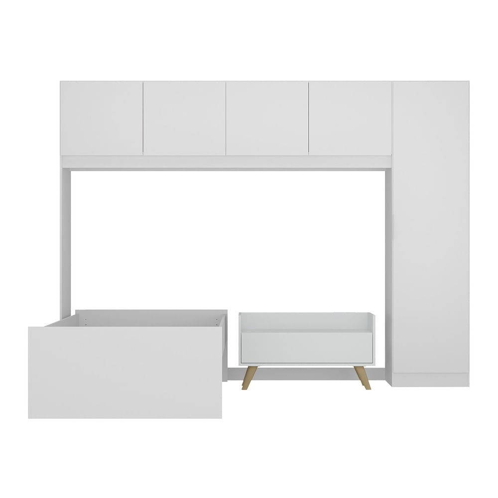 Encontraproduto.com.br - Cama de Solteiro com Guarda-Roupa e Mesa de Cabeceira Retrô Dublin Multimóveis MP4033 Branca/Natural