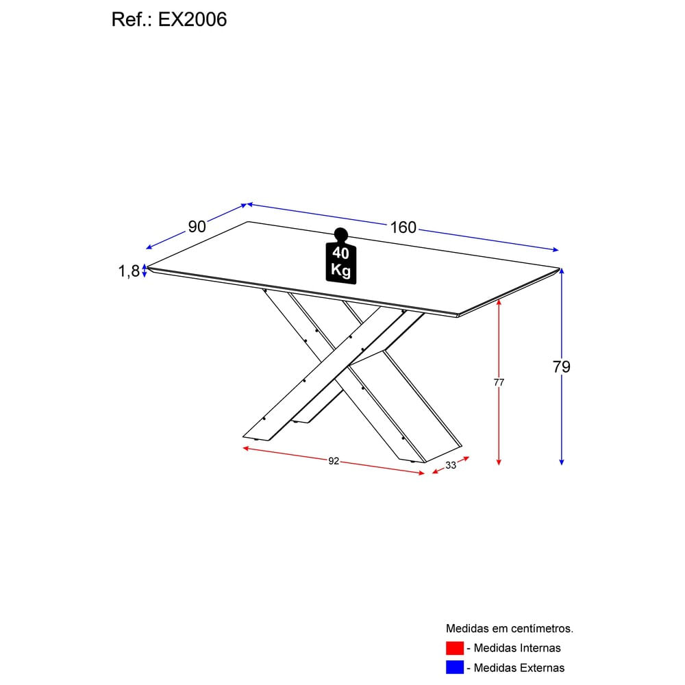 Encontraproduto.com.br - Mesa de Jantar 160 cm Moscou Multimóveis EX2006 Madeirada/Preta