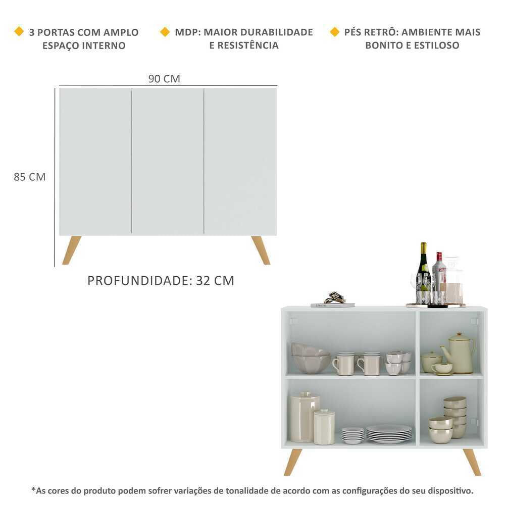Encontraproduto.com.br - Aparador Buffet 3 Portas Retrô Veneza Multimóveis MP1009 Branco/Natural