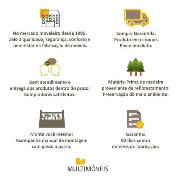 Encontraproduto.com.br - Aparador Buffet 3 Portas com Pés Quadrados Veneza Multimóveis MP1010 Branco/Preto