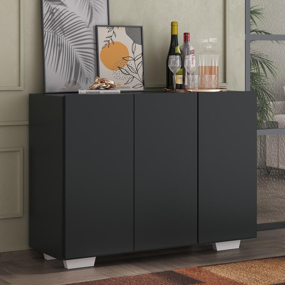 Encontraproduto.com.br - Aparador Buffet 3 Portas com Pés Quadrados Veneza Multimóveis MP1010 Preto/Branco