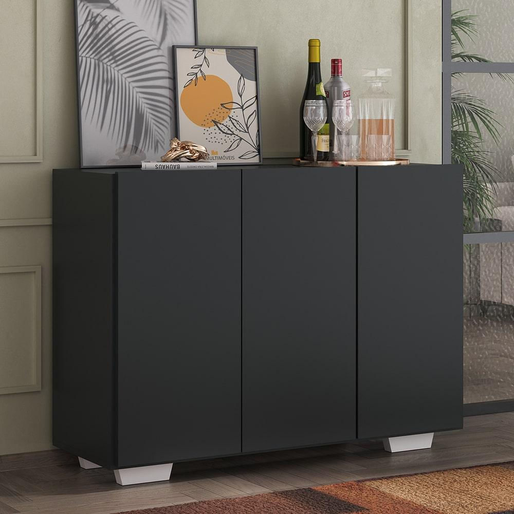 Encontraproduto.com.br - Aparador Buffet 3 Portas com Pés Quadrados Veneza Multimóveis MP1010 Preto/Branco