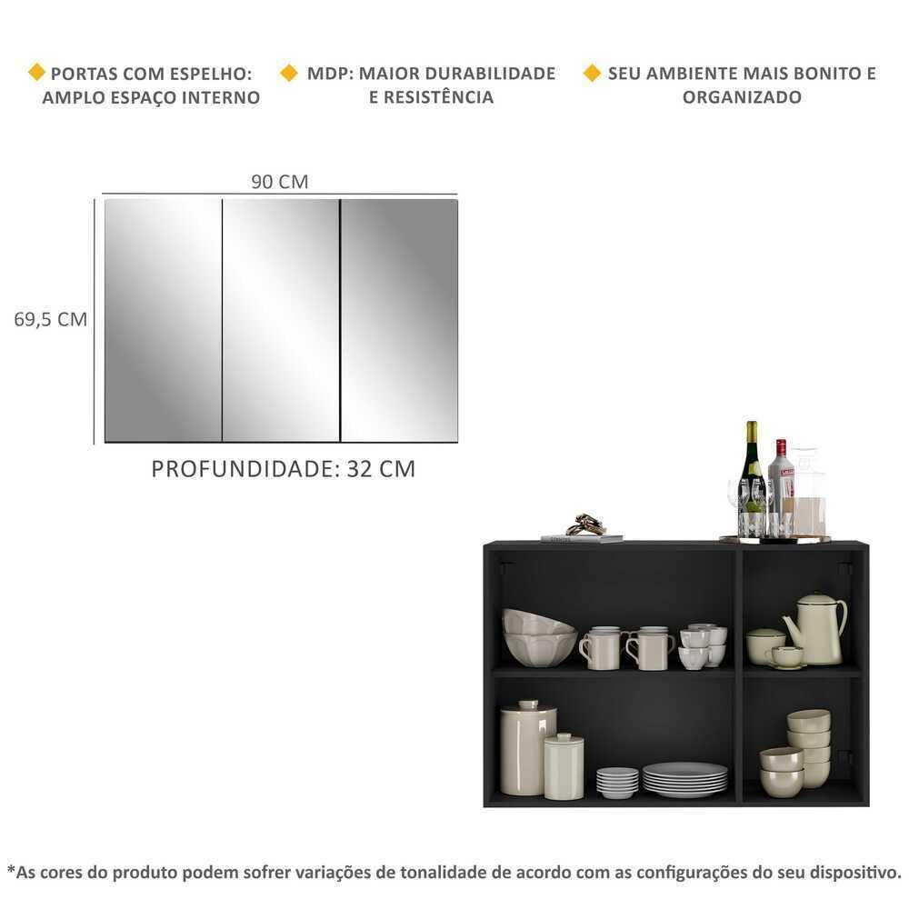 Encontraproduto.com.br - Aparador Buffet 3 Portas com Espelho Vegas Multimóveis MP1011 Preto