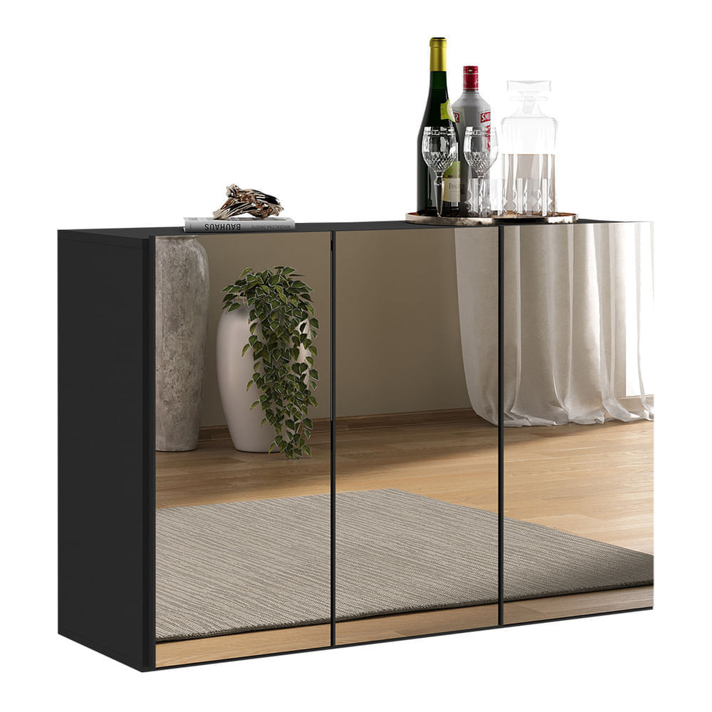 Encontraproduto.com.br - Aparador Buffet 3 Portas com Espelho Vegas Multimóveis MP1011 Preto