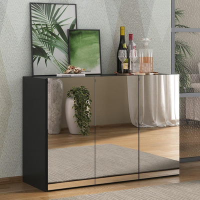 Encontraproduto.com.br - Aparador Buffet 3 Portas com Espelho Vegas Multimóveis MP1011 Preto