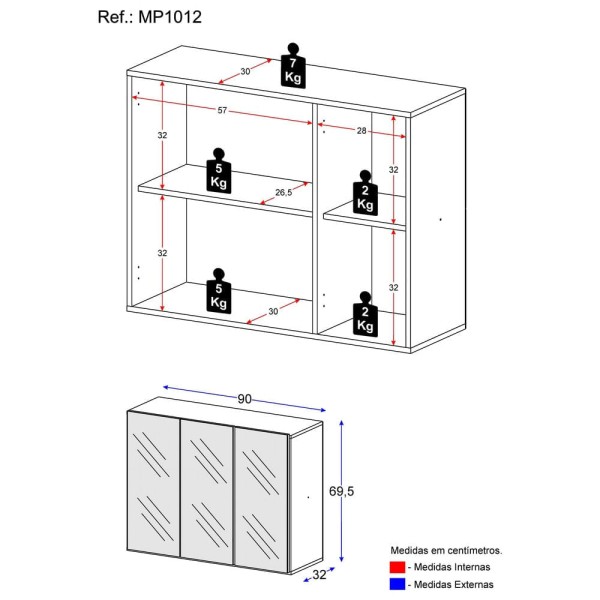 Encontraproduto.com.br - Aparador Buffet 3 Portas com Espelho Suspenso Vegas Multimóveis MP1012 Preto
