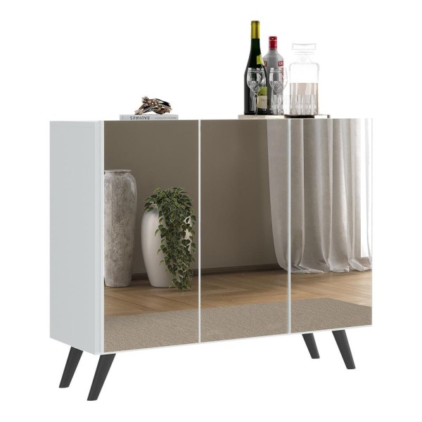 Encontraproduto.com.br - Aparador Buffet 3 Portas com Espelho Retrô Vegas Multimóveis MP1013 Branco/Preto