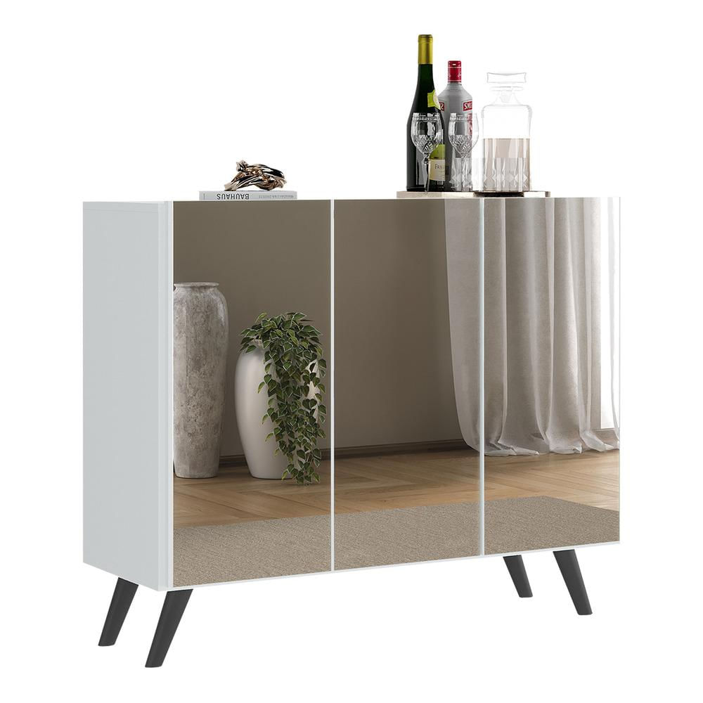 Encontraproduto.com.br - Aparador Buffet 3 Portas com Espelho Retrô Vegas Multimóveis MP1013 Branco/Preto