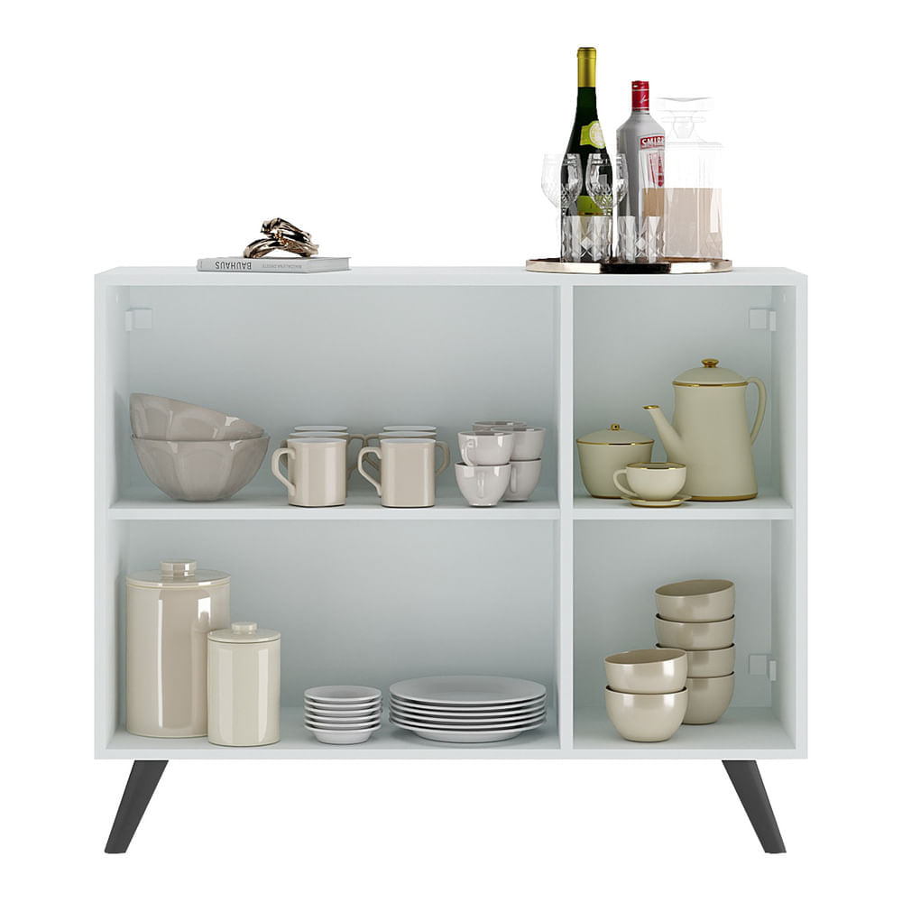 Encontraproduto.com.br - Aparador Buffet 3 Portas com Espelho Retrô Vegas Multimóveis MP1013 Branco/Preto
