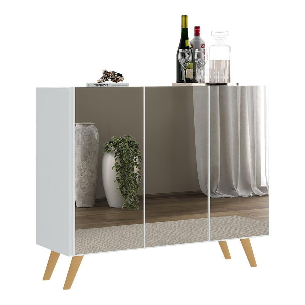 Encontraproduto.com.br - Aparador Buffet 3 Portas com Espelho Retrô Vegas Multimóveis MP1013 Branco/Natural