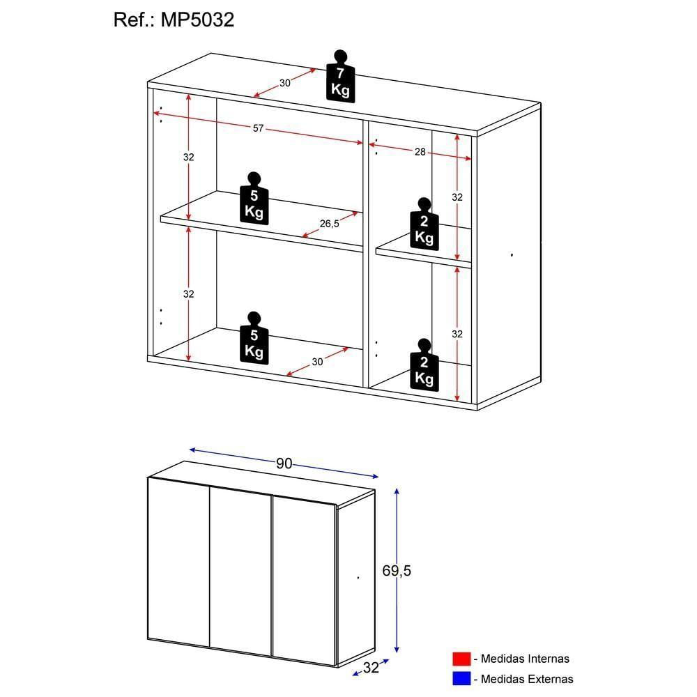 Encontraproduto.com.br - Armário Lavanderia Suspenso com 3 Portas Multimóveis MP5032 Branco