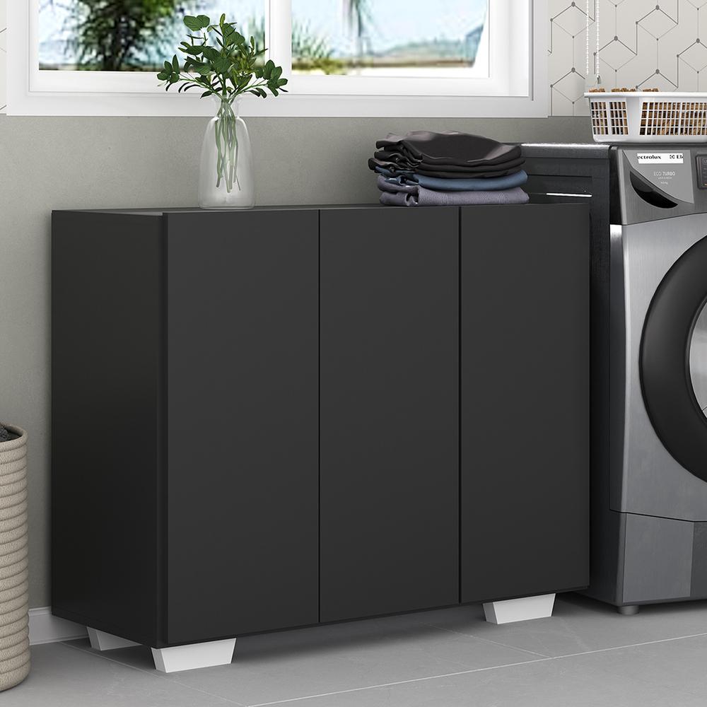 Encontraproduto.com.br - Armário Lavanderia com 3 Portas 90 cm Multimóveis MP5034 Preto/Branco