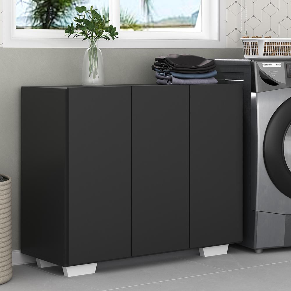 Encontraproduto.com.br - Armário Lavanderia com 3 Portas 90 cm Multimóveis MP5034 Preto/Branco