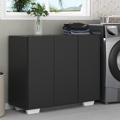 Encontraproduto.com.br - Armário Lavanderia com 3 Portas 90 cm Multimóveis MP5034 Preto/Branco