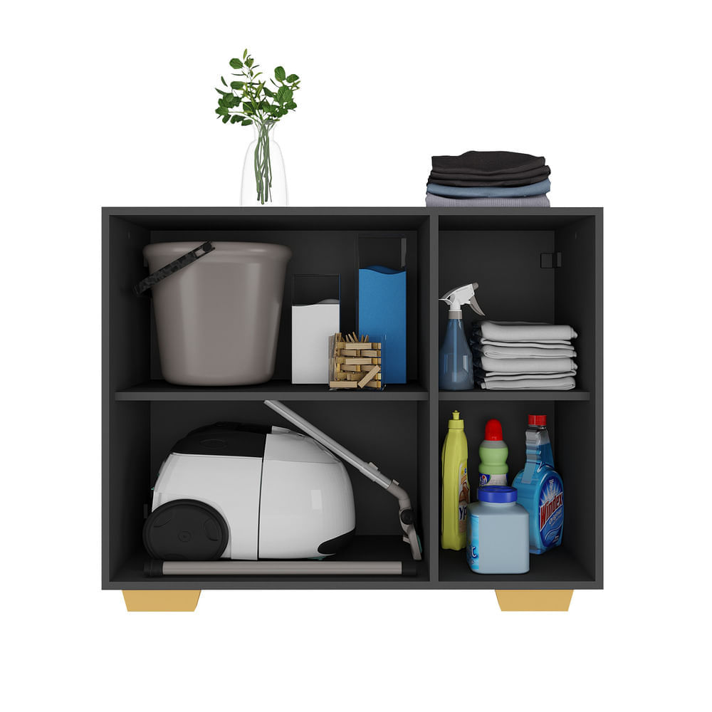 Encontraproduto.com.br - Armário Lavanderia com 3 Portas 90 cm Multimóveis MP5034 Preto/Natural