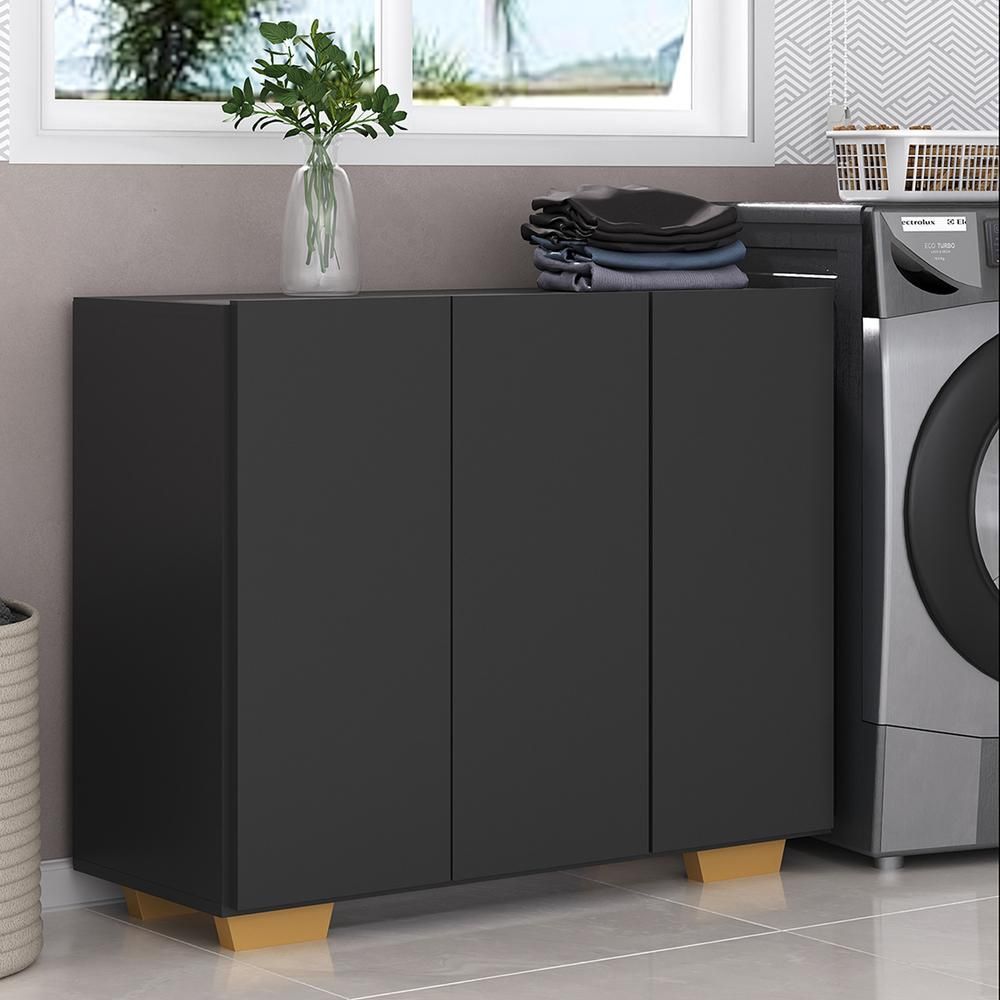 Encontraproduto.com.br - Armário Lavanderia com 3 Portas 90 cm Multimóveis MP5034 Preto/Natural