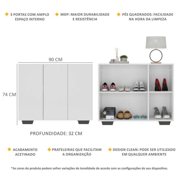 Encontraproduto.com.br - Sapateira 3 Portas Nina Multimóveis MP6019 Branca/Preta
