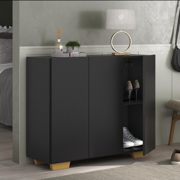 Encontraproduto.com.br - Sapateira 3 Portas Nina Multimóveis MP6019 Preta/Natural