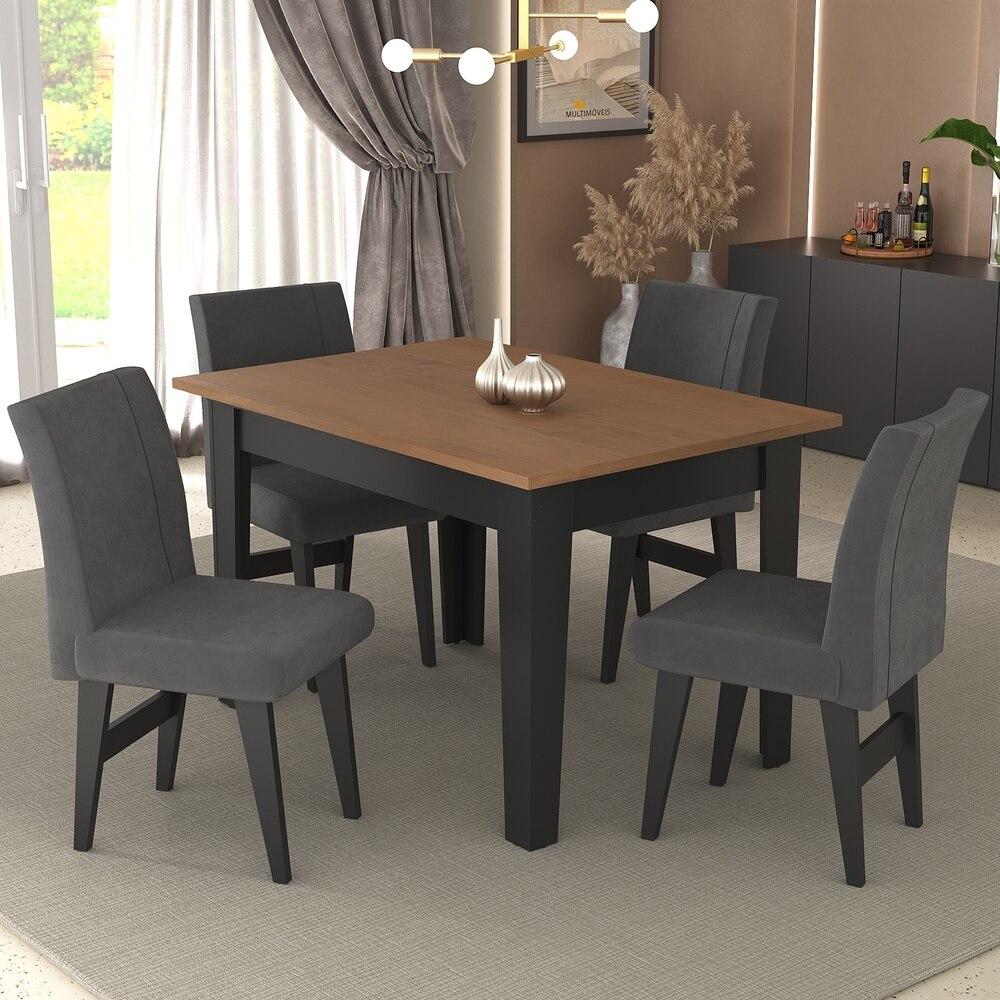 Encontraproduto.com.br - Conjunto Mesa de Jantar 120 cm com 4 Cadeiras Tokio Multimóveis EX1004 Preto/Madeirado/Grafite