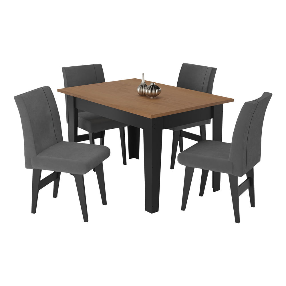 Encontraproduto.com.br - Conjunto Mesa de Jantar 120 cm com 4 Cadeiras Tokio Multimóveis EX1004 Preto/Madeirado/Grafite
