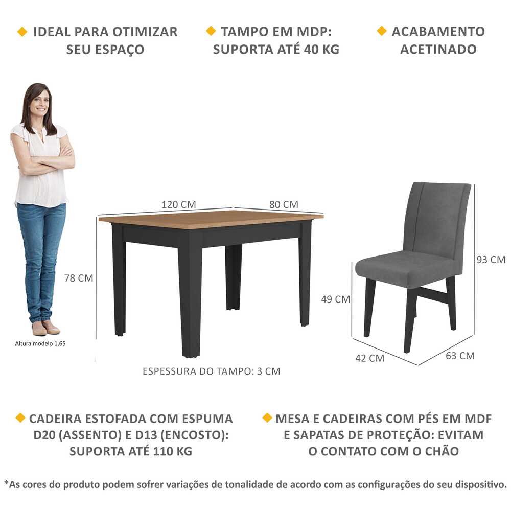 Encontraproduto.com.br - Conjunto Mesa de Jantar 120 cm com 4 Cadeiras Tokio Multimóveis EX1004 Preto/Madeirado/Grafite