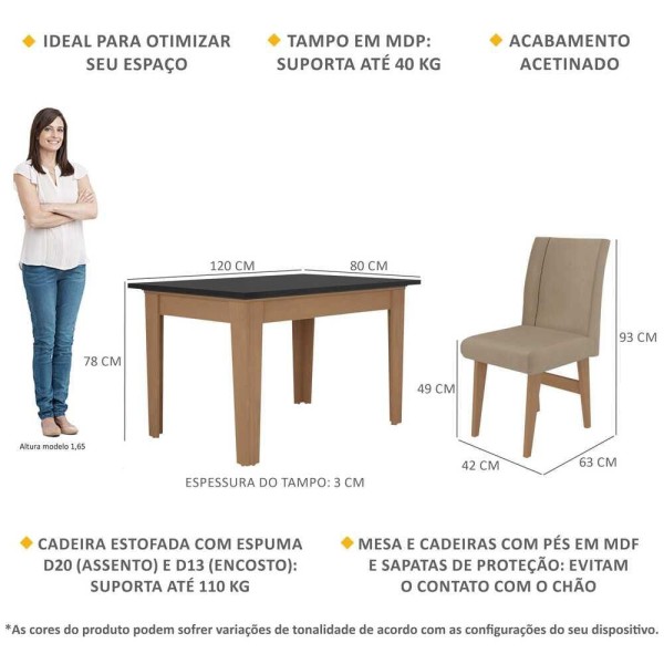 Encontraproduto.com.br - Conjunto Mesa De Jantar 4 Cadeiras Madeirado/Preto/Mascavo