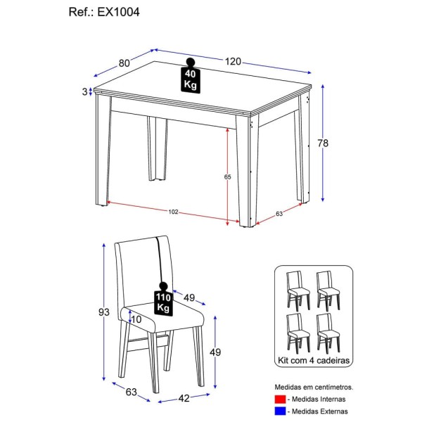 Encontraproduto.com.br - Conjunto Mesa De Jantar 4 Cadeiras Madeirado/Preto/Mascavo