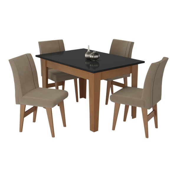 Encontraproduto.com.br - Conjunto Mesa De Jantar 4 Cadeiras Madeirado/Preto/Mascavo