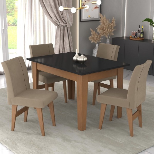 Encontraproduto.com.br - Conjunto Mesa De Jantar 4 Cadeiras Madeirado/Preto/Mascavo