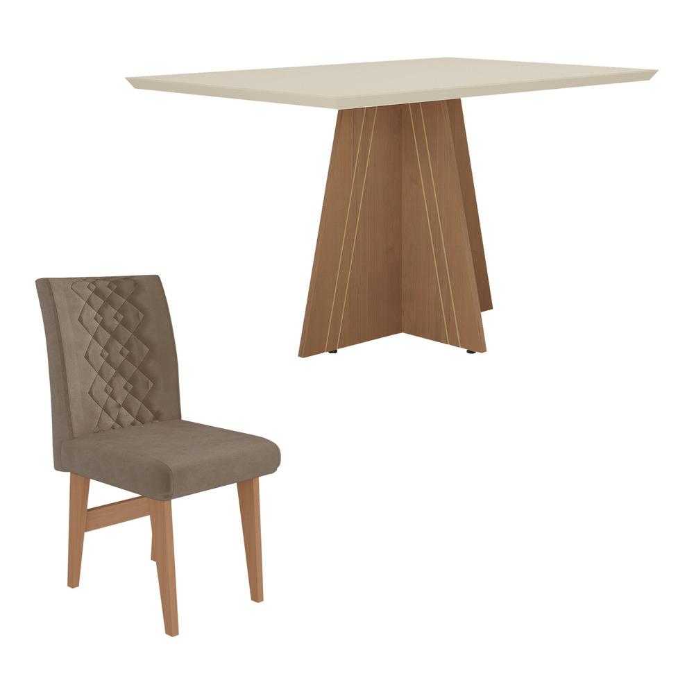 Encontraproduto.com.br - Conjunto Mesa De Jantar 4 Cadeira Madeirado/Off White/Castor