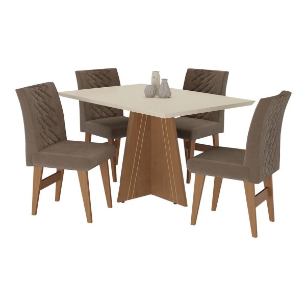 Encontraproduto.com.br - Conjunto Mesa De Jantar 4 Cadeira Madeirado/Off White/Castor