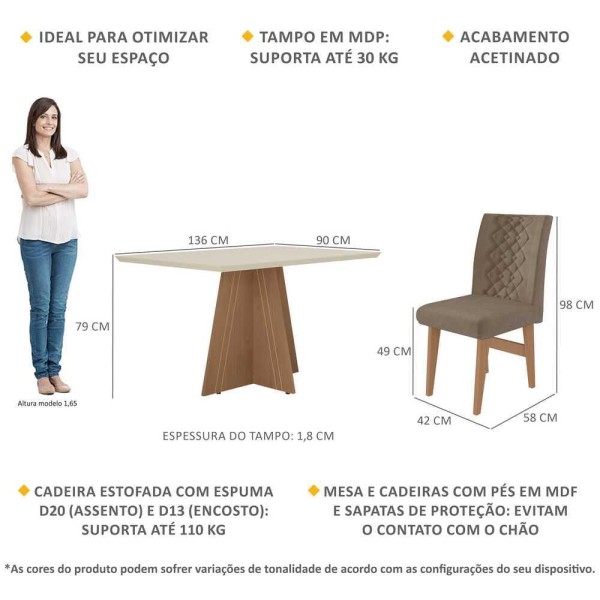 Encontraproduto.com.br - Conjunto Mesa De Jantar 4 Cadeira Madeirado/Off White/Castor
