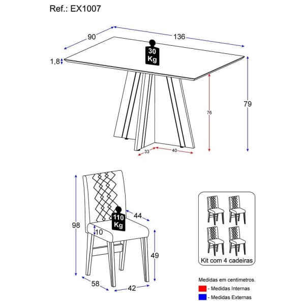 Encontraproduto.com.br - Conjunto Mesa De Jantar 4 Cadeira Madeirado/Off White/Castor