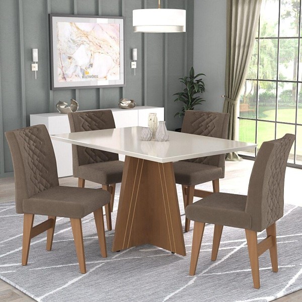 Encontraproduto.com.br - Conjunto Mesa De Jantar 4 Cadeira Madeirado/Off White/Castor