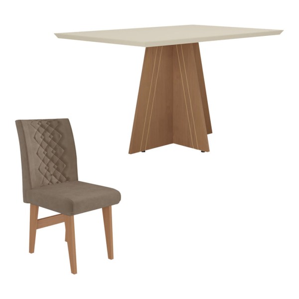 Encontraproduto.com.br - Conjunto Mesa De Jantar 4 Cadeira Madeirado/Off White/Castor