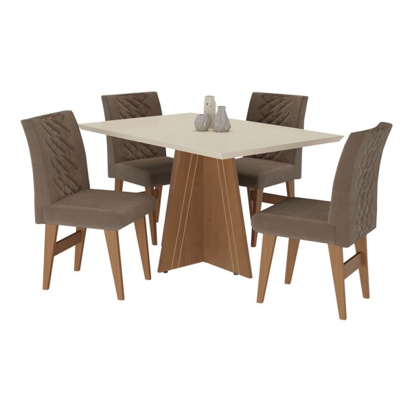 Encontraproduto.com.br - Conjunto Mesa De Jantar 4 Cadeira Madeirado/Off White/Castor