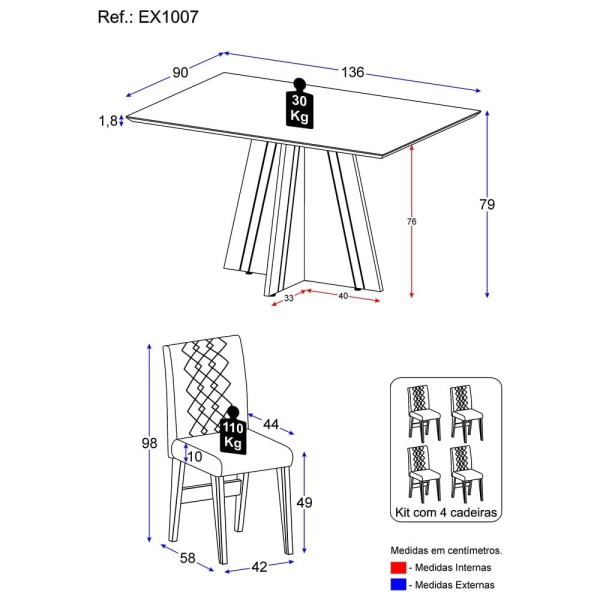 Encontraproduto.com.br - Conjunto Mesa De Jantar 4 Cadeira Madeirado/Off White/Castor