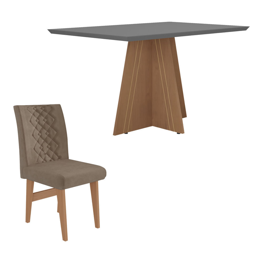 Encontraproduto.com.br - Conjunto Mesa de Jantar 136 cm com 4 cadeiras Marselha Multimóveis EX1007 Madeirado/Grafite/Castor