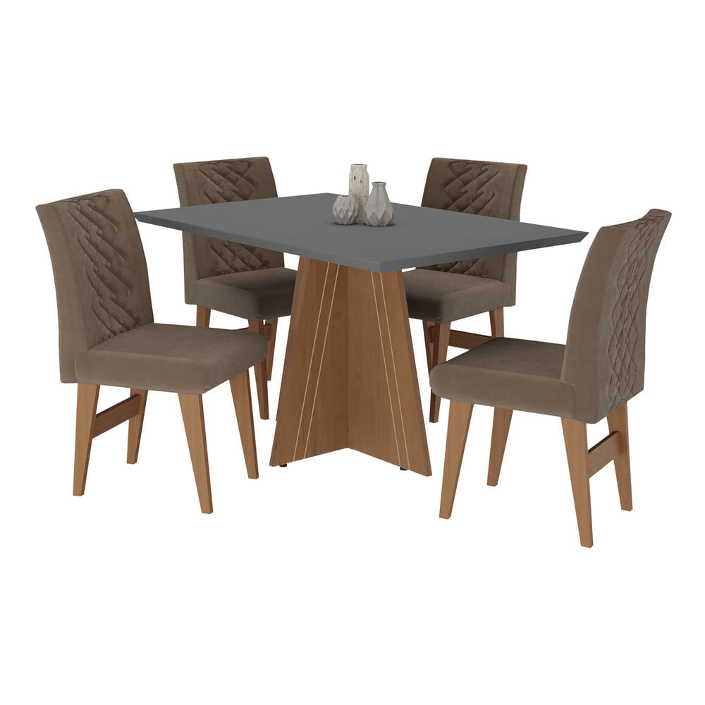 Encontraproduto.com.br - Conjunto Mesa de Jantar 136 cm com 4 cadeiras Marselha Multimóveis EX1007 Madeirado/Grafite/Castor