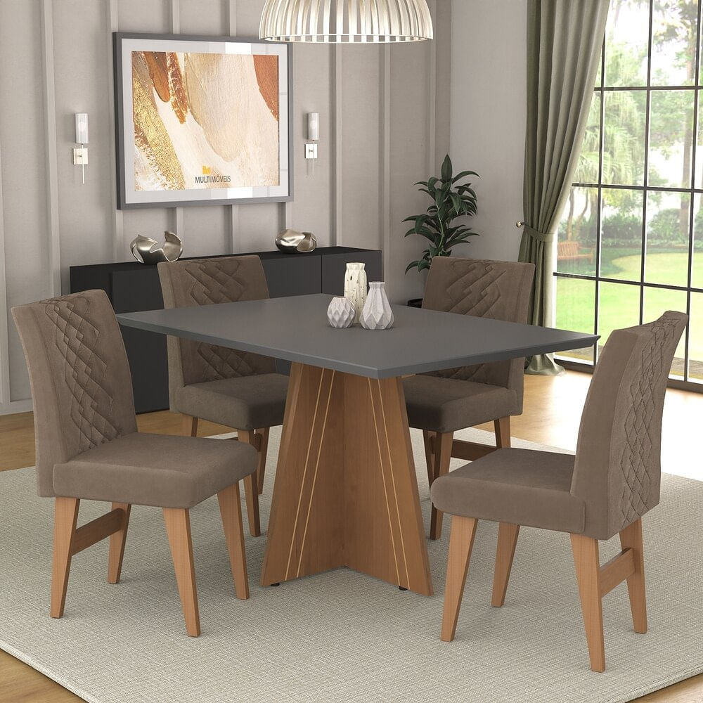 Encontraproduto.com.br - Conjunto Mesa de Jantar 136 cm com 4 cadeiras Marselha Multimóveis EX1007 Madeirado/Grafite/Castor