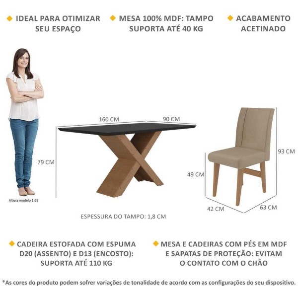 Encontraproduto.com.br - Mesa Jantar C/6 Cadeiras Lisboa Multimóveis Ex1008 Md/pt/mc