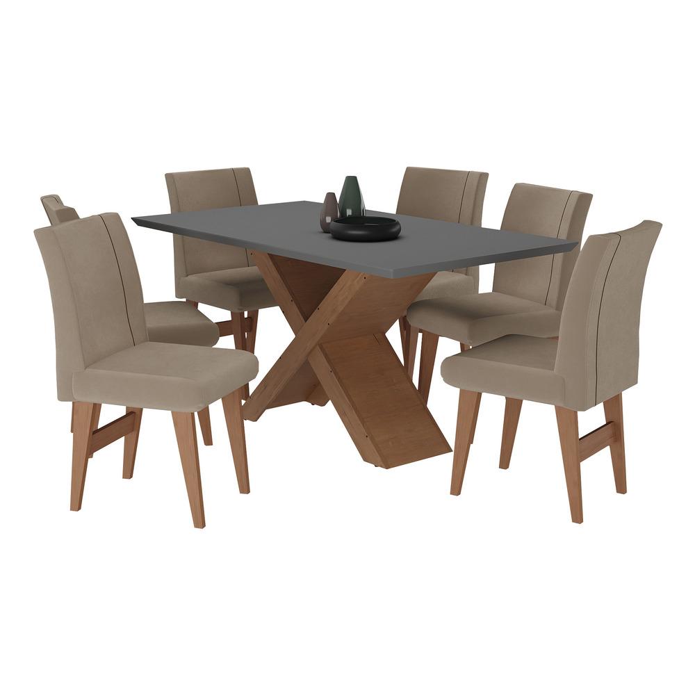 Encontraproduto.com.br - Conjunto Mesa De Jantar 6 Cadeiras Madeirado/Grafite/Mascavo