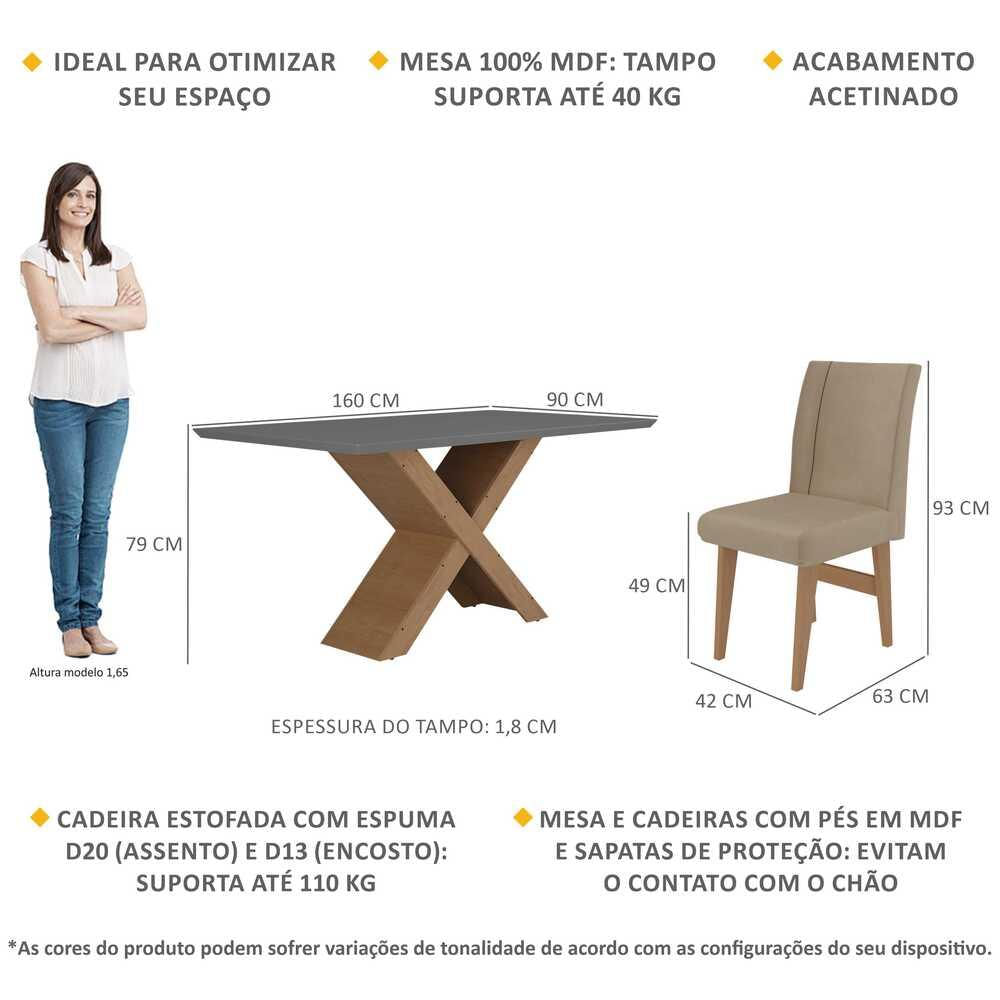 Encontraproduto.com.br - Conjunto Mesa De Jantar 6 Cadeiras Madeirado/Grafite/Mascavo
